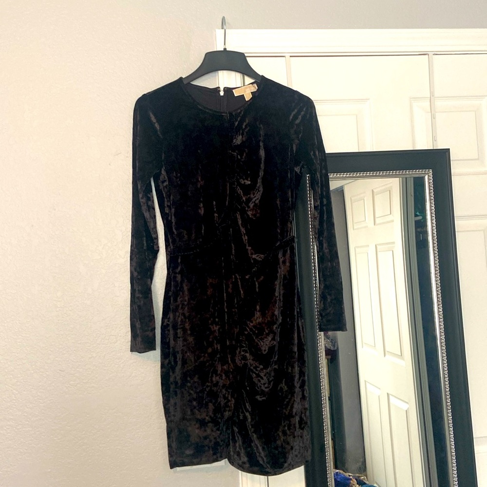 Saks Michael Kors Crushed Velvet Ruffled Dress S